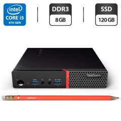 Неттоп Lenovo ThinkCentre M900 USFF / Intel Core i5-6500T (4 ядра по 2.5 - 3.1 GHz) / 8 GB DDR3 / 120 GB SSD / Intel HD Graphics 530 / DisplayPort / Блок питания в комплекте