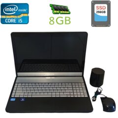 Ноутбук Asus N55S / 15.6" (1366x768) TN / Intel Core i5-2430M (2 (4) ядра по 2.4 - 3.0 GHz) / 8 GB DDR3 / 256 GB SSD / Intel HD Graphics 3000 / WebCam / DVD-ROM / HDMI + Сумка, коробка и акустическая система