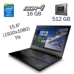 Робоча станція Lenovo ThinkPad P50 / 15.6" (1920x1080) TN / Intel Core i7-6700HQ (4 (8) ядра по 2.6 - 3.5 GHz) / 16 GB DDR4 / 512 GB SSD / nVidia Quadro M1000M, 2 GB GDDR5, 128-bit / WebCam