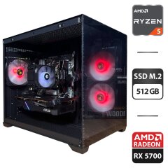 Збірка під замовлення: ігровий ПК Gamdias Aura GC10M ARGB Black Tower / AMD Ryzen 5 5600 (6 (12) ядер по 3.5 - 4.4 GHz) / 16 GB DDR4 / 512 GB SSD M.2 / AMD Radeon RX 5700, 8 GB GDDR6, 256-bit / 550W