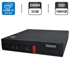 Неттоп Lenovo ThinkCentre M720q Tiny USFF / Intel Core i5-8400T (6 ядер по 1.7 - 3.3 GHz) / 32 GB DDR4 / 1000 GB SSD / Intel UHD Graphics 630 / Wi-Fi / Windows 11 Pro + Блок живлення