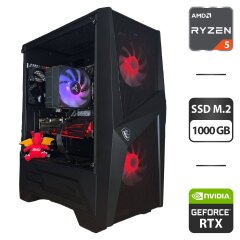 Сборка под заказ: игровой ПК MSI MAG Forge 100M Black Tower / AMD Ryzen 5 5600 (6 (12) ядер по 3.5 - 4.4 GHz) / 16 GB DDR4 / 1000 GB SSD M.2 / nVidia GeForce RTX 3060 Ti, 8 GB GDDR6, 256-bit / 650W