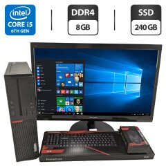 Комплект ПК: Lenovo ThinkCentre M800 SFF / Intel Core i5-6400 (4 ядра по 2.7 - 3.3 GHz) / 8 GB DDR4 / 240 GB SSD / Intel HD Graphics 530 + Монитор Philips 246V5L / 24" (1920x1080) TN / VGA, DVI + Клавиатура, мышка