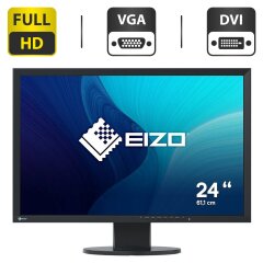 Монитор Б-класс EIZO FlexScan EV2436W / 24" (1920x1200) IPS / USB, VGA, DVI, DisplayPort / Встроенные колонки 2x 2W / VESA 100x100 + Кабели (VGA, DVI, DisplayPort на выбор) и питания в комплекте