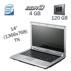 Ноутбук Samsung R428 / 14" (1366x768) TN / Intel Core 2 Duo P7350 (2 ядра по 2.0 GHz) / 4 GB DDR3 / 120 GB SSD / nVidia GeForce 310M, 512 MB GDDR3, 64-bit / WebCam