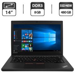 Ультрабук Lenovo ThinkPad T460 / 14" (1366x768) TN / Intel Core i5-6200U (2 (4) ядра по 2.3 - 2.8 GHz) / 8 GB DDR3 / 480 GB SSD NEW / Intel HD Graphics 520 / WebCam / Два АКБ / Windows 10 Pro