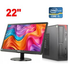 Комплект ПК Б-класс: Fujitsu Esprimo E420 E85+ SFF / Intel Core i5-4670 (4 ядра по 3.4 - 3.8 GHz) / 8 GB DDR3 / 240 GB SSD / Intel HD Graphics 4600 + Монитор Philips 223V5L / 22" (1920x1080) TN / 1x VGA / VESA 100x100