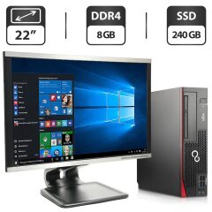 Комплект ПК: Fujitsu Esprimo D756 E85 SFF / Intel Core i5-6500 (4 ядра по 3.2 - 3.6 GHz) / 8 GB DDR4 / 240 GB SSD / Intel HD Graphics 530 + Монитор Б-класс 22" (1680x1050) TN / VGA, DVI / Разные бренды + Клавиатура, мышка, кабели