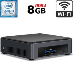 Неттоп Intel NUC NUC7i3DNB USFF / Intel Core i3-7100U (2 (4) ядра по 2.4 GHz) / 8 GB DDR4 / 250 GB SSD / Intel HD Graphics 620 / HDMI / Wi-Fi + Блок питания