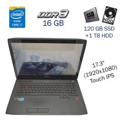 Игровой ноутбук Asus ROG G751JL / 17.3" (1920х1080) Touch IPS / Intel Core i7-4720HQ (4 (8) ядра по 2.6 - 3.6 GHz) / 16 GB DDR3 / 120 GB SSD+1 TB HDD / nVidia GeForce GTX 965M, 2 GB GDDR5, 128-bit / WebCam / DVD-ROM
