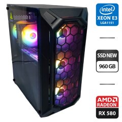 Игровой ПК 1stPlayer FireBase X6 Tower NEW / Intel Xeon E3-1270 v5 (аналог Intel Core i7-7700) (4 (8) ядра по 3.6 - 4.0 GHz) / 16 GB DDR4 NEW / 960 GB SSD NEW / AMD Radeon RX 580, 8 GB GDDR5, 256-bit / 500W NEW + Кабели (DVI и питания) в комплекте
