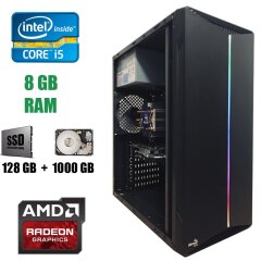 Игровой ПК Aerocool Splite -A-BK-V1 LED NEW / Intel Core i5-4590 (4 ядра по 3.3 - 3.7 GHz) / 8 GB DDR3 / NEW 128 GB SSD+1 TB HDD / AMD Radeon RX 460 4 GB / БП 420 SeaSonic