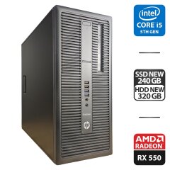 Ігровий ПК HP EliteDesk 800 G2 Tower / Intel Core i5-6500 (4 ядра по 3.2 - 3.6 GHz) / 16 GB DDR4 / 240 GB SSD NEW + 320 GB HDD NEW / AMD Radeon RX 550, 4 GB GDDR5, 128-bit / DVD-ROM / DVI / Windows 10 Pro