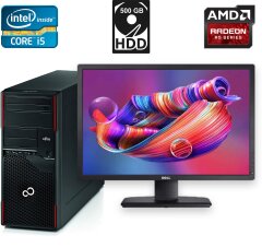 Комплект ПК: Fujitsu Celsius W410 Tower / Intel Core i5-2400 (4 ядра по 3.1 - 3.4 GHz) / 8 GB DDR3 / 500 GB HDD / AMD Radeon R5 340X, 2 GB DDR3, 64-bit + Монитор Dell P2414Hb / 23.8" (1920x1080) AH-IPS / VGA, DVI, DisplayPort + мышка и клавиатура, кабели