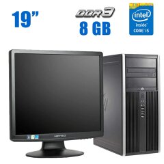 Комплект ПК: HP Compaq 8200 Elite Tower / Intel Core i5-2300 (4 ядра по 2.8 - 3.1 GHz) / 8 GB DDR3 / 240 GB SSD / Intel HD Graphics 2000 + Монитор Hanns.G HA191DPB / 19" (1280x1024) TN / VGA, DVI + Клавиатура и мышь