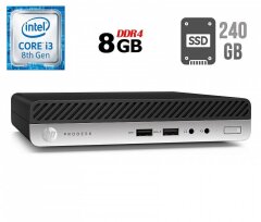 Неттоп HP ProDesk 400 G4 Desktop Mini USFF / Intel Core i3-8100T (4 ядер по 3.1 GHz) / 8 GB DDR4 / 240 GB SSD / Intel UHD Graphics 630 / USB 3.1 / DisplayPort / Блок питания в комплекте