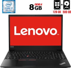 Ноутбук Б-клас Lenovo ThinkPad E580 / 15.6" (1920x1080) IPS / Intel Core i7-8550U (4 (8) ядра по 1.8 - 4.0 GHz) / 8 GB DDR4 / 128 GB SSD M.2 + 500 GB HDD / Intel UHD Graphics 620 / WebCam / USB 3.1 / HDMI