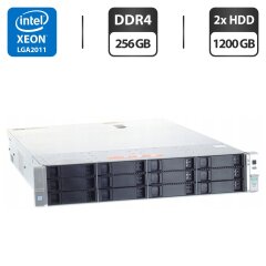 Сервер HP ProLiant DL380 Gen9 (4 LFF) 2U Rack / 2x Intel Xeon E5-2680 v4 (14 (28) ядра по 2.4 - 3.3 GHz) / 256 GB DDR4 / 2x 1200 GB HDD (SAS) / RAID HP Smart Array P440ar / 2x 500W