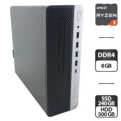 Компьютер HP EliteDesk 705 G4 SFF / AMD Ryzen 5 Pro 2400G (4 (8) ядра по 3.6 - 3.9 GHz) / 8 GB DDR4 / 240 GB SSD + 500 GB HDD / AMD Radeon RX Vega 11