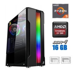 Игровой ПК / AMD Ryzen 5 3600 (6 (12) ядер по 3.6 - 4.2 GHz) / 16 GB DDR4 / 120 GB SSD + 500 GB HDD / AMD Radeon RX 580, 8 GB GDDR5, 256-bit / 500W