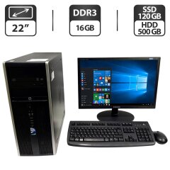 Комплект ПК: HP Compaq 8300 Elite Convertible Tower / Intel Core i5-3470 (4 ядра по 3.2 - 3.6 GHz) / 16 GB DDR3 / 120 GB SSD + 500 GB HDD / Intel Graphics + Монитор Б-класс Samsung SyncMaster E2220NW / 22" (1680x1050) TN + Клавиатура, мышка, кабели