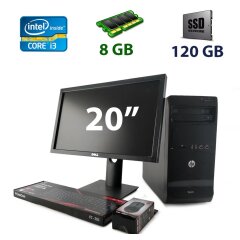 HP Pro 3500 Tower / Intel Core i3-3220 (2 (4) ядра по 3.3 GHz) / 8 GB DDR3 / 120 GB SSD / AMD Radeon R5 240, 1 GB GDDR5, 128-bit + Dell E2011H / 20" (1600x900) TN WLED / DVI, VGA