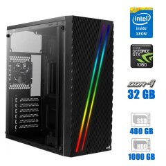 Игровой ПК AeroCool Streak A-BK-v1 Black / Intel Xeon E5-2620 (6 (12) ядер 2.0 - 2.5 GHz) / 32 GB DDR4 / 480 GB SSD + 1000 GB HDD / nVidia GeForce GTX 1060, 3 GB GDDR5, 192-bit / 400W 