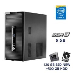Ігровий ПК HP 400 G2 Tower / Intel Core i5-4590 (4 ядра по 3.3 - 3.7 GHz) / 8 GB DDR3 / 120 GB SSD NEW+500 GB HDD / AMD Radeon RX 560, 2 GB GDDR5, 128-bit