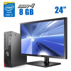 Комплект ПК: Fujitsu Esprimo D757 SFF / Intel Core i5-6400 (4 ядра по 2.7 - 3.3 GHz) / 8 GB DDR4 / 240 GB SSD / Intel HD Graphics 530 + Монитор Samsung NC241 / 24" (1920x1080) TN / VGA + Клавиатура и мышь