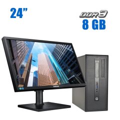 Комплект ПК: HP ProDesk 600 G1 Tower / Intel Core i3-4130 (2 (4) ядра по 3.4 GHz) / 8 GB DDR3 / 240 GB SSD / AMD Radeon HD 7470, 1 GB GDDR3, 64-bit + Монитор Samsung S24E650PL / 24" (1920x1080) PLS / VGA, HDMI, DP + Клавиатура и мышь
