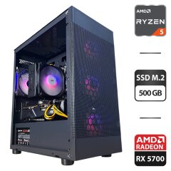 Збірка під замовлення: ігровий ПК Frontier Samburu Black Tower / AMD Ryzen 5 5500 (6 (12) ядер по 3.6 - 4.2 GHz) / 16 GB DDR4 / 500 GB SSD M.2 / AMD Radeon RX 5700, 8 GB GDDR6, 256-bit / 600W