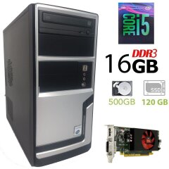 ПК Hyundai iTMC Pentino Tower / Intel Core i5-2400 (4 ядра по 3.1 - 3.4 GHz) / 16 GB DDR3 / 120 GB SSD NEW+500 GB HDD / ATI Radeon HD 8490, 1 GB GDDR3, 64-bit / DVD-ROM / 300W FSP