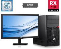 Комплект ПК: Fujitsu Tower / Intel Core i3-6100 (2 (4) ядра по 3.7 GHz) / 8 GB DDR4 / 250 GB SSD / AMD Radeon RX 570, 8 GB GDDR5, 256-bit + Монитор Philips 223V5L / 21.5" (1920x1080) TN / VGA, DVI