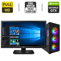 Компьютер 1stPlayer V3B Tower / Intel Core i5-4590 (4 ядра по 3.3 - 3.7 GHz) / 32 GB DDR3 / 480 GB SSD + 1000 GB HDD / nVidia GeForce GTX 680, 2 GB GDDR5, 256-bit / 600W + Монитор LG 24MB37PM-B / 24" (1920x1080) IPS / VGA + Кабели подключения
