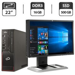 Комплект ПК: Fujitsu Esprimo C720 Desktop / Intel Core i3-4130 (2 (4) ядра по 3.4 GHz) / 16 GB DDR3 / 500 GB SSD / Intel HD Graphics 4400 + Монитор Б-класс 22" (1680x1050) TN / VGA, DVI / Разные бренды + Клавиатура, мышка, кабели