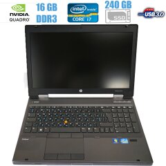 HP EliteBook 8570W / 15.6" / 1920x1080 / Intel Core i7-3740QM (4 (8) ядра по 2.7-3.7GHz) / 16GB DDR3 / new! 240 GB SSD / nVidia Quadro K1000M, 2GB / USB 3.0 / цифровой блок клавиатуры