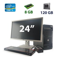 HP Pro 3500 Tower / Intel Core i3-3220 (2 (4) ядра по 3.3 GHz) / 8 GB DDR3 / 120 GB SSD / AMD Radeon R5 240, 1 GB GDDR5, 128-bit + Acer B246HL / 24" (1920x1080) TN LED / VGA, DVI