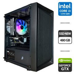 Игровой ПК 1stPlayer BS-2-3F1-BK Tower / Intel Core i3-12100F (4 (8) ядра по 3.3 - 4.3 GHz) / 16 GB DDR4 / 480 GB SSD / nVidia GeForce GTX 1660 Ti, 6 GB GDDR6, 192-bit / 550W / HDMI