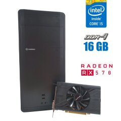 Игровой ПК GameMax Black Tower / Intel Core i5-6500 (4 ядра по 3.2 - 3.6 GHz) / 16 GB DDR4 / 120 GB SSD + 320 GB HDD / AMD Radeon RX 570, 4 GB GDDR5, 256-bit / 600W