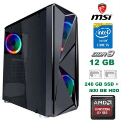 Игровой ПК MSI 1stPlayer FireRose Tower NEW / Intel Core i5-6400 (4 ядра по 2.7 - 3.3 GHz) / 12 GB DDR4 (8 GB + 4 GB) / 240 GB SSD NEW + 500 GB HDD / AMD Radeon RX 550, 2GB GDDR5, 128-bit