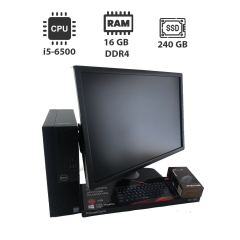 Комплект ПК: Dell OptiPlex 3050 SFF / Intel Core i5-6500 (4 ядра по 3.2 - 3.6 GHz) / 16 GB DDR4 / 240 GB SSD / Intel HD Graphics 530 + Монитор 24" (1920x1080) TN / HDMI, DP / Разные бренды + Клавиатура и мышь