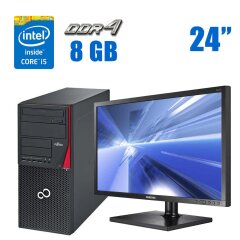 Комплект ПК: Fujitsu Esprimo P756 E90+ Tower / Intel Core i5-6500 (4 ядра по 3.2 - 3.6 GHz) / 8 GB DDR4 / 240 GB SSD / Intel HD Graphics 530 + Монитор Samsung NC241 / 24" (1920x1080) TN / VGA + Клавиатура и мышь 