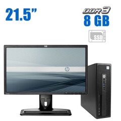 Комплект ПК: HP ProDesk 600 G2 SFF / Intel Core i3-6100 (2 (4) ядра по 3.7 GHz) / 8 GB DDR3 / 240 GB SSD / Intel HD Graphics 530 / DVD-ROM + Монитор HP ZR22w / 21.5" (1920x1080) S-IPS / DVI, VGA, DP + Клавиатура и мышь