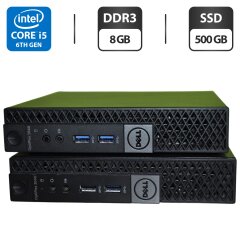 Неттоп Dell OptiPlex 3040 Micro USFF / Intel Core i5-6500T (4 ядра по 2.5 - 3.1 GHz) / 8 GB DDR3 / 500 GB SSD / Intel HD Graphics 530 / Windows 11 Pro / Блок живлення