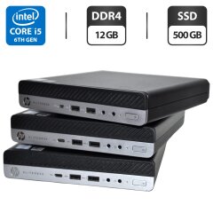 Неттоп HP EliteDesk 800 G3 Desktop Mini USFF / Intel Core i5-6500T (4 ядра по 2.5 - 3.1 GHz) / 12 GB DDR4 / 500 GB SSD / Intel UHD Graphics 630 / Windows 11 Pro / Блок живлення