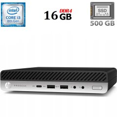 Неттоп HP ProDesk 600 G4 Mini USFF / Intel Core i3-8100T (4 ядра по 3.1 GHz) / 16 GB DDR4 / 500 GB SSD / Intel UHD Graphics 630 / USB 3.1 / DisplayPort + Блок питания