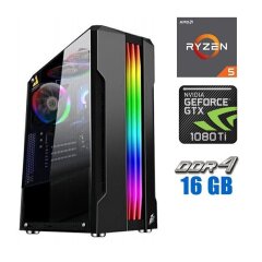 Ігровий ПК Tower / AMD Ryzen 5 3600 (6 (12) ядер по 3.6 - 4.2 GHz) / 16 GB DDR4 / 480 GB SSD + 500 GB HDD / nVidia GeForce GTX 1080 Ti, 11 GB GDDR5X, 352-bit / 700W