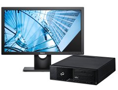 Комплект ПК: Fujitsu Esprimo E500 E85+ SFF / Intel Core i5-2400 (4 ядра по 3.1 - 3.4 GHz) / 8 GB DDR3 / 120 GB SSD NEW / Intel HD Graphics 2000 / DVD-ROM + Монитор Dell E2016HV / 20" (1600x900) TN / 1x VGA / VESA 100x100