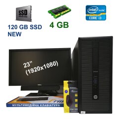 HP EliteDesk 800 G1 Tower / Intel Сore i3-4130 (2 (4) ядра по 3.4 GHz) / 4 GB DDR3 / 120 GB SSD NEW + Dell P2311H / 23" (1920x1080) TFT LED / DVI, VGA, USB / Portable Acoustic System