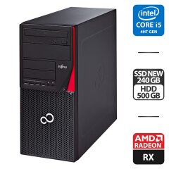 Игровой ПК Fujitsu Esprimo P720 E85 Tower / Intel Core i5-4590 (4 ядра по 3.3 - 3.7 GHz) / 16 GB DDR3 / 240 GB SSD NEW + 500 GB HDD / AMD Radeon RX 570, 4 GB GDDR5, 256-bit / DVD-ROM + Кабель DVI и питания в подарок